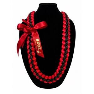 Custom Graduation Lei | Class of 2026 | Red & Black Ribbon Lei | Grad Gift